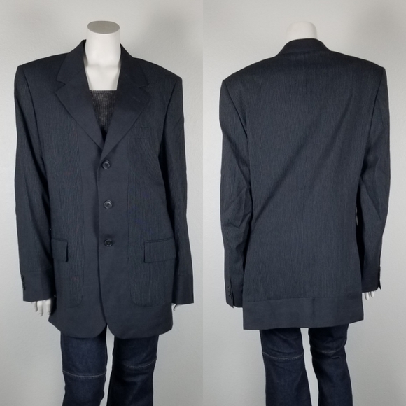 Cheap and Chic Moschino Oversized Three-Button Pinstripe Gray Blazer Size 40 - Picture 1 of 12